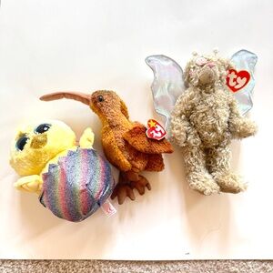 Beanie Babies Lot Of 3 All With Tags Kiwi, Rafaela Bear & Easter Chick